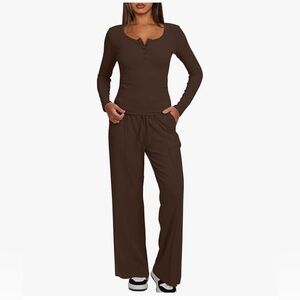 NWT 2PC SET COFFEE BROWN LOUNGE PANT & TOP-S